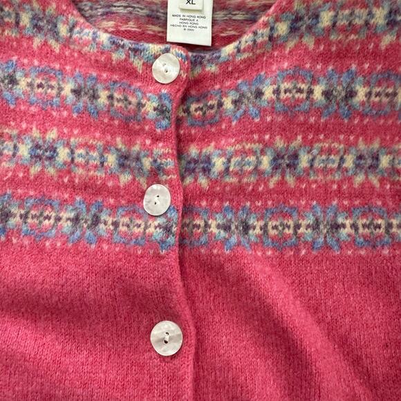 Vtg y2K Susan Bristol Cardigan Women XL Wool Sweater Cottage Core Flowers Pink - Picture 7 of 7